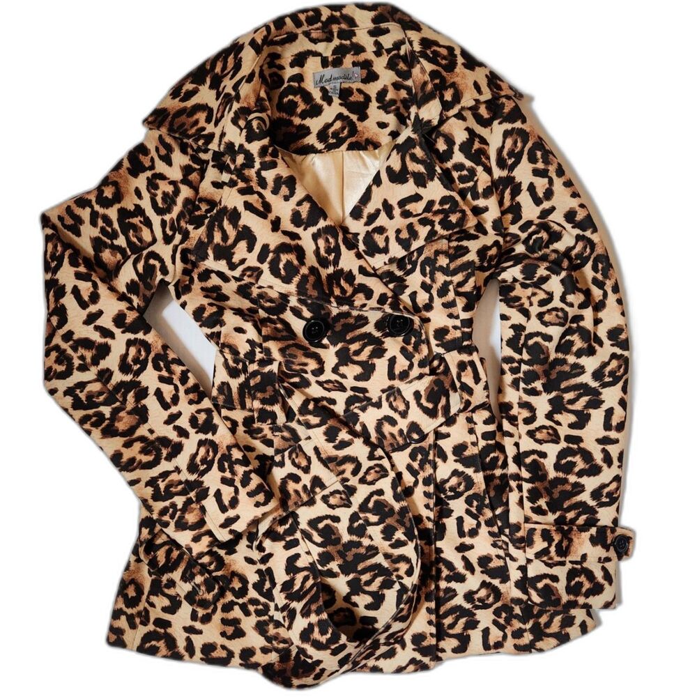 Mod Modele Leopard Print Pea Coat Women’s Small Belted Button Front